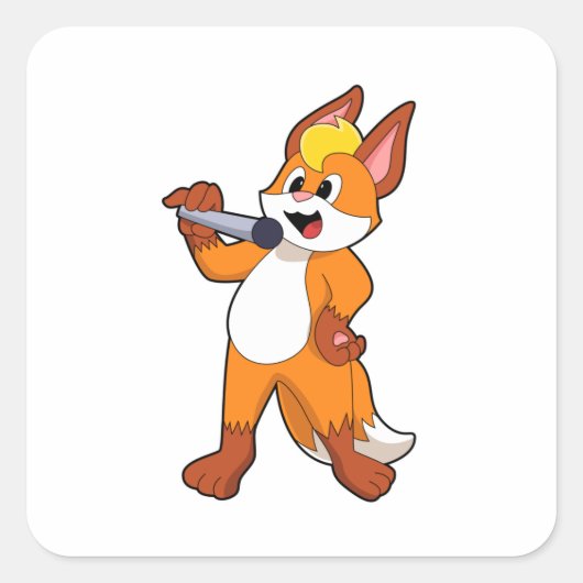 Fox als zanger met microfoon vierkante sticker (Voorkant)