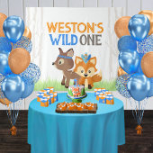 Fox and Deer Wild One Bos Bomen Party Achtergrond Wandkleed