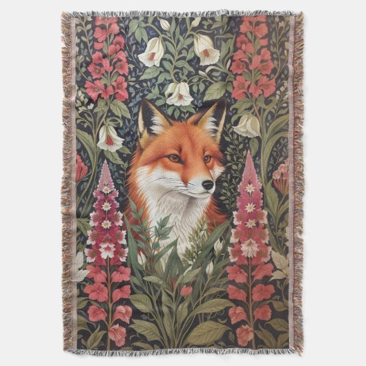 Fox and Foxglove Bloemen William Morris Geïnspiree Deken (Voorkant Verticaal)
