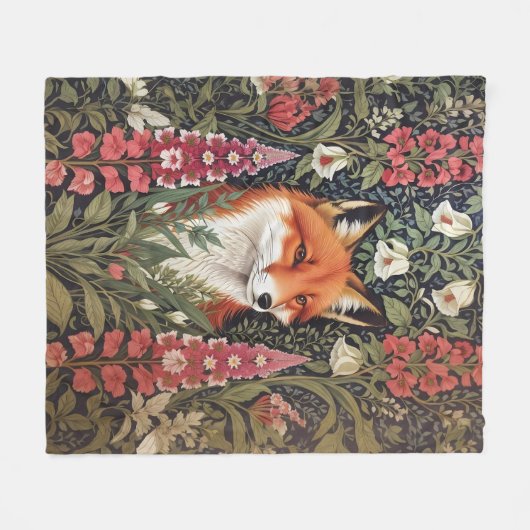 Fox and Foxglove Bloemen William Morris Geïnspiree Fleece Deken (Voorkant (Horizontaal))
