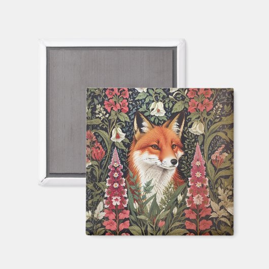 Fox and Foxglove Bloemen William Morris Geïnspiree Magneet (Voorkant / Achterkant)