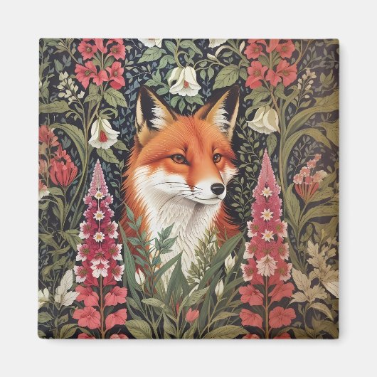 Fox and Foxglove Bloemen William Morris Geïnspiree Magneet (Voorkant)