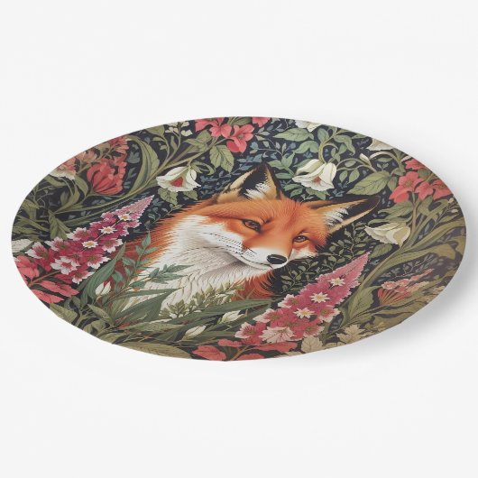 Fox and Foxglove Bloemen William Morris Geïnspiree Papieren Bordje (Gekanteld)