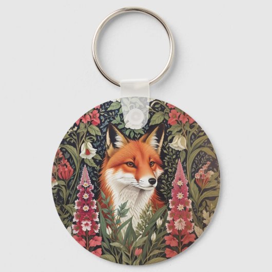 Fox and Foxglove Bloemen William Morris Geïnspiree Sleutelhanger (Voorkant)