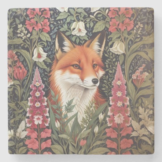 Fox and Foxglove Bloemen William Morris Geïnspiree Stenen Onderzetter (Voorkant)