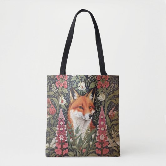 Fox and Foxglove Bloemen William Morris Geïnspiree Tote Bag (Voorkant)