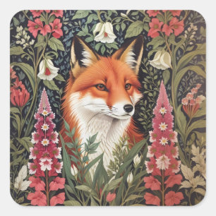 Fox and Foxglove Bloemen William Morris Geïnspiree Vierkante Sticker