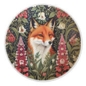 Fox and Foxglove Flowers William Morris Inspired Keramische Knop (Voorkant)