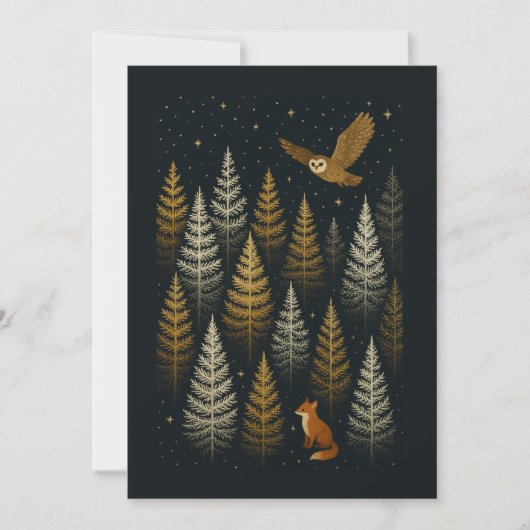 Fox and Owl Forest Kerstmis gepersonaliseerd Feestdagenkaart (Voorkant)