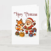 Fox and Santa Christmas Folded Greeting Card Kaart (Voorkant)