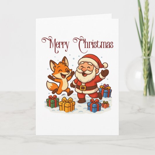 Fox and Santa Christmas Folded Greeting Card Kaart (Voorkant)