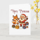 Fox and Santa Christmas Folded Greeting Card Kaart (Gele Bloem)