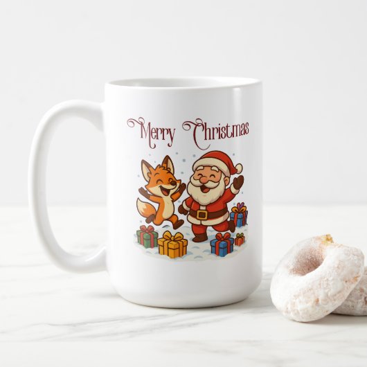 Fox and Santa Christmas Mug Koffiemok (Met donut)