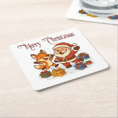 Fox and Santa Christmas Paper Coaster Kartonnen Onderzetters (Schuin)