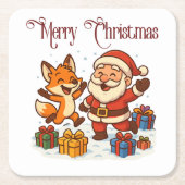 Fox and Santa Christmas Paper Coaster Kartonnen Onderzetters (Voorkant)