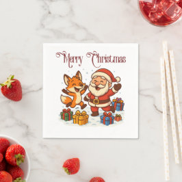 Fox and Santa Christmas Paper Napkin Servet