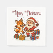 Fox and Santa Christmas Paper Napkin Servet (Voorkant)