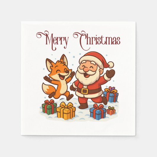 Fox and Santa Christmas Paper Napkin Servet (Voorkant)