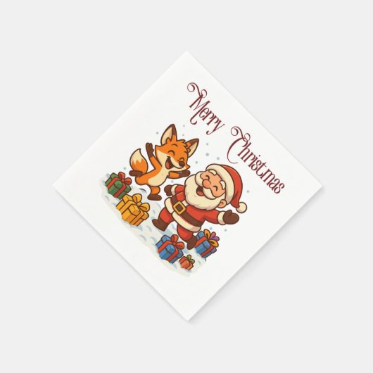 Fox and Santa Christmas Paper Napkin Servet (Hoek)
