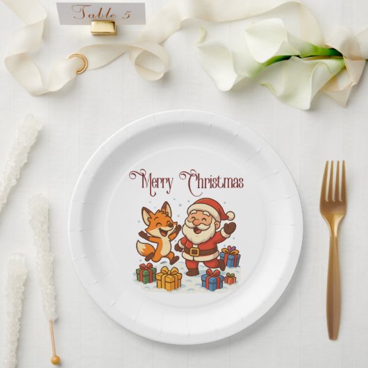 Fox and Santa Christmas Paper Plate Papieren Bordje (Huwelijk)