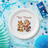 Fox and Santa Christmas Paper Plate Papieren Bordje (Feest)