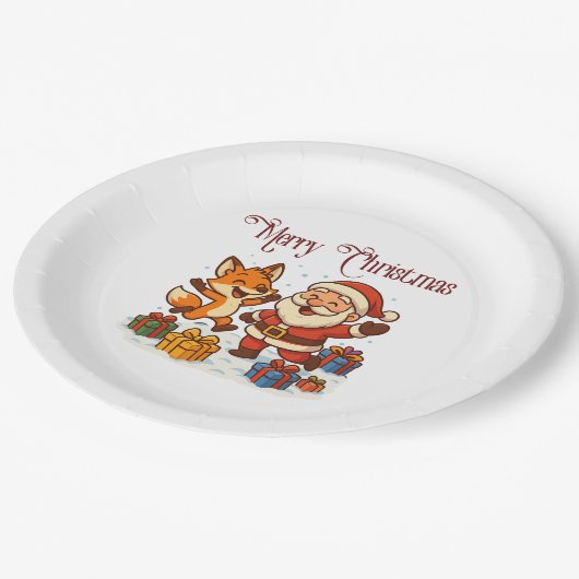 Fox and Santa Christmas Paper Plate Papieren Bordje (Gekanteld)