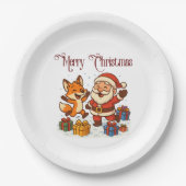Fox and Santa Christmas Paper Plate Papieren Bordje (Voorkant)