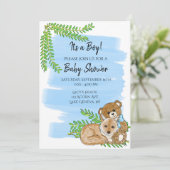 Fox and Teddy Bear and Greenery Boy's Baby shower Kaart (Staand voorkant)