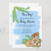 Fox and Teddy Bear and Greenery Boy's Baby shower Kaart (Voorkant / Achterkant)