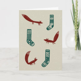 Fox and Tree Christmas Card: Snow Feestdagen Kaart
