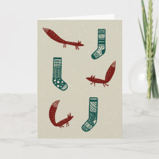 Fox and Tree Christmas Card: Snow Feestdagen Kaart