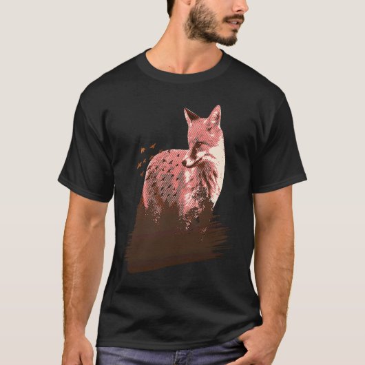 fox animals forest trees birds t-shirt (Voorkant)