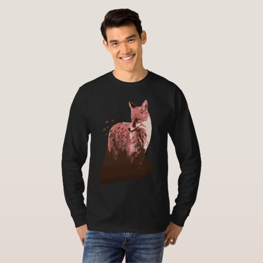 fox animals forest trees birds t-shirt (Voorkant volledig)