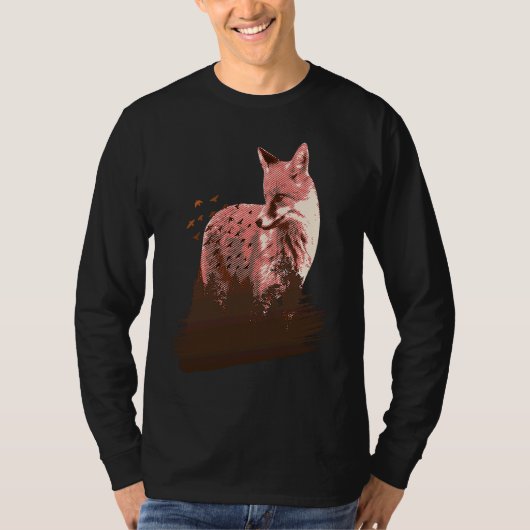 fox animals forest trees birds t-shirt (Voorkant)