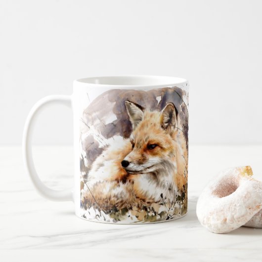 Fox art aquarel mok, vossenliefhebber cadeau wilde koffiemok (Met donut)