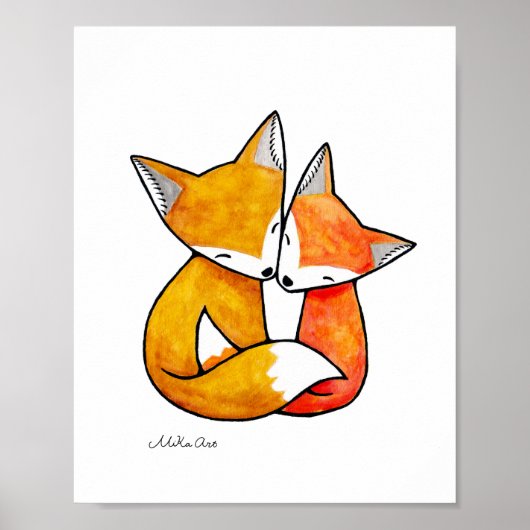 Fox Art Print Red Fox Couple Illustration Poster (Voorkant)