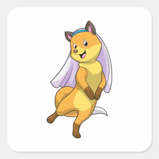 Fox as Bride with Veil Vierkante Sticker (Voorkant)