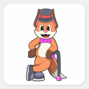 Fox as Gentleman with Pet & Stick Vierkante Sticker