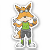 Fox as Mechanic with Wrench & Nut Sticker (Voorkant)