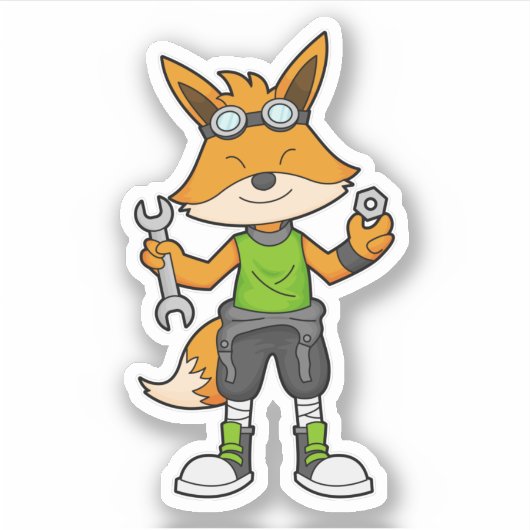 Fox as Mechanic with Wrench & Nut Sticker (Voorkant)