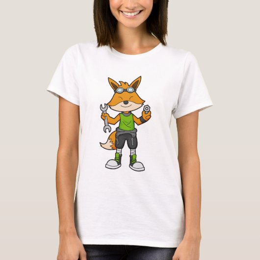 Fox as Mechanic with Wrench & Nut T-shirt (Voorkant)