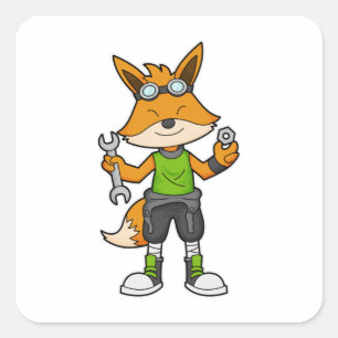 Fox as Mechanic with Wrench & Nut Vierkante Sticker
