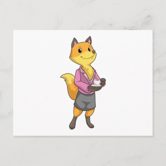 Fox as Secretary with Coffee Cup Briefkaart (Voorkant)