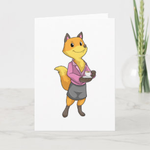 Fox as Secretary with Coffee Cup Kaart