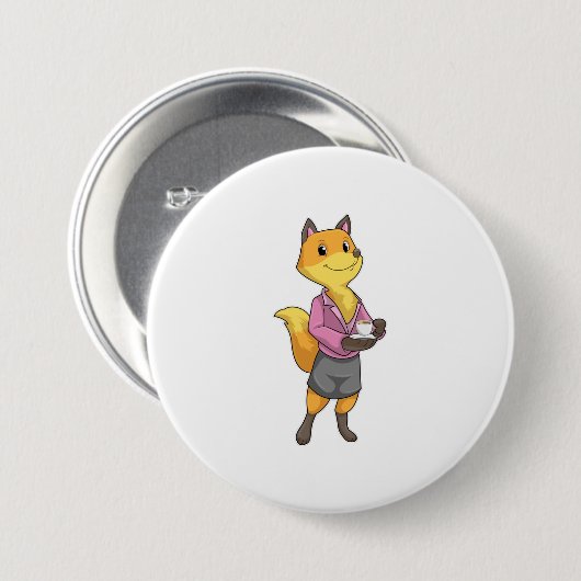 Fox as Secretary with Coffee Cup Ronde Button 7,6 Cm (Voorkant /achterkant)