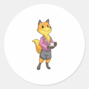 Fox as Secretary with Coffee Cup Ronde Sticker