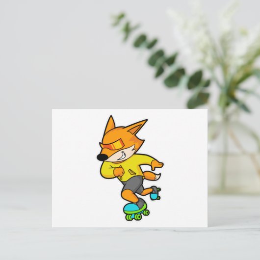 Fox as Skater with Roller skates Briefkaart (Staand voorkant)