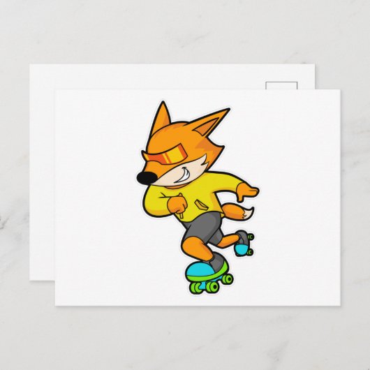 Fox as Skater with Roller skates Briefkaart (Voorkant / Achterkant)