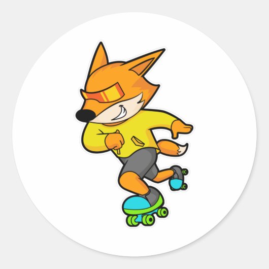 Fox as Skater with Roller skates Ronde Sticker (Voorkant)