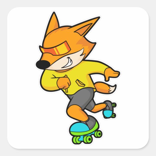 Fox as Skater with Roller skates Vierkante Sticker (Voorkant)